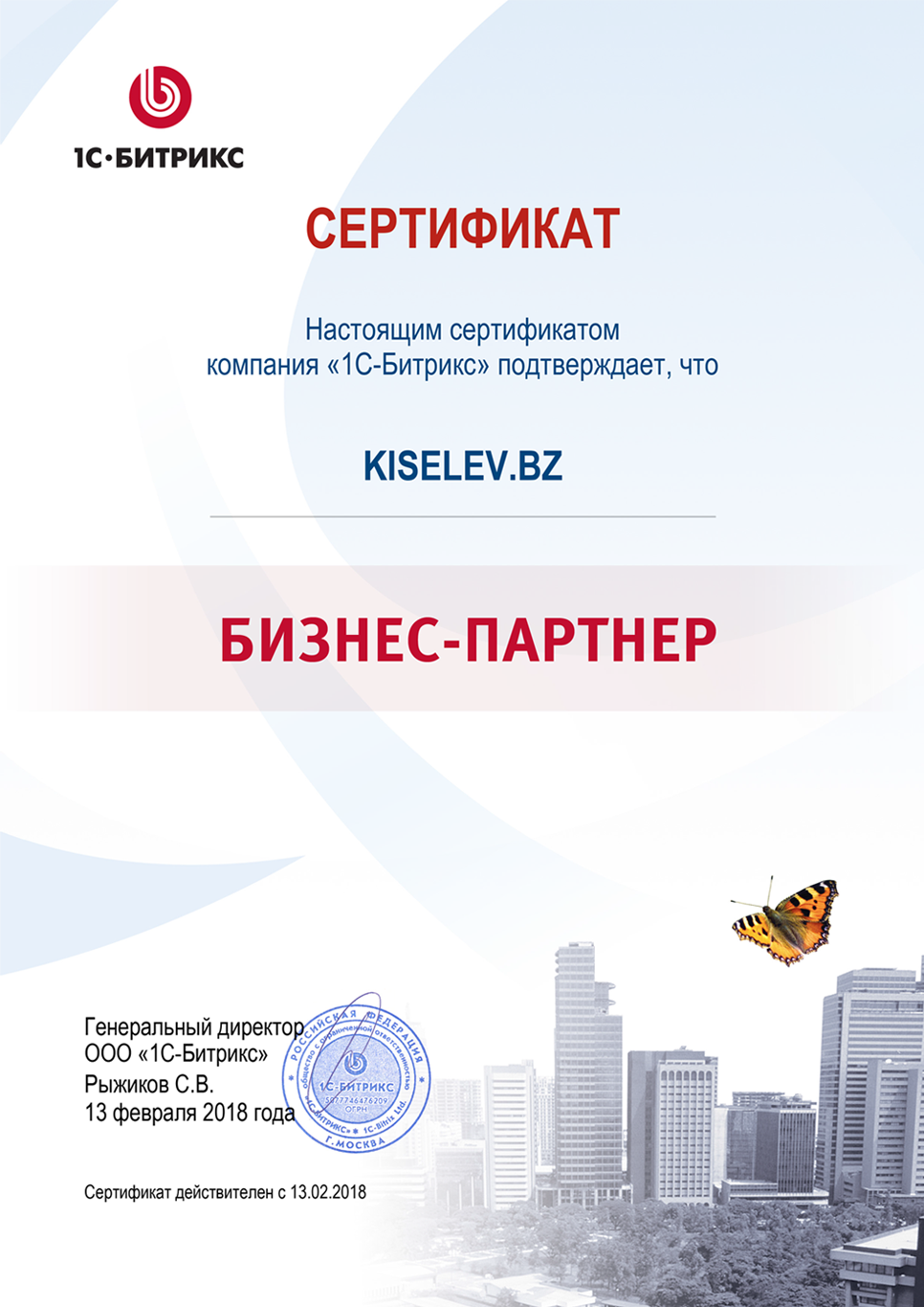Сертификат партнёра по СРМ системам в Красном Сулине